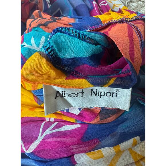 Vintage | Bright Floral V-Neck Sheer Dress | Size Small - Picture 7 of 9